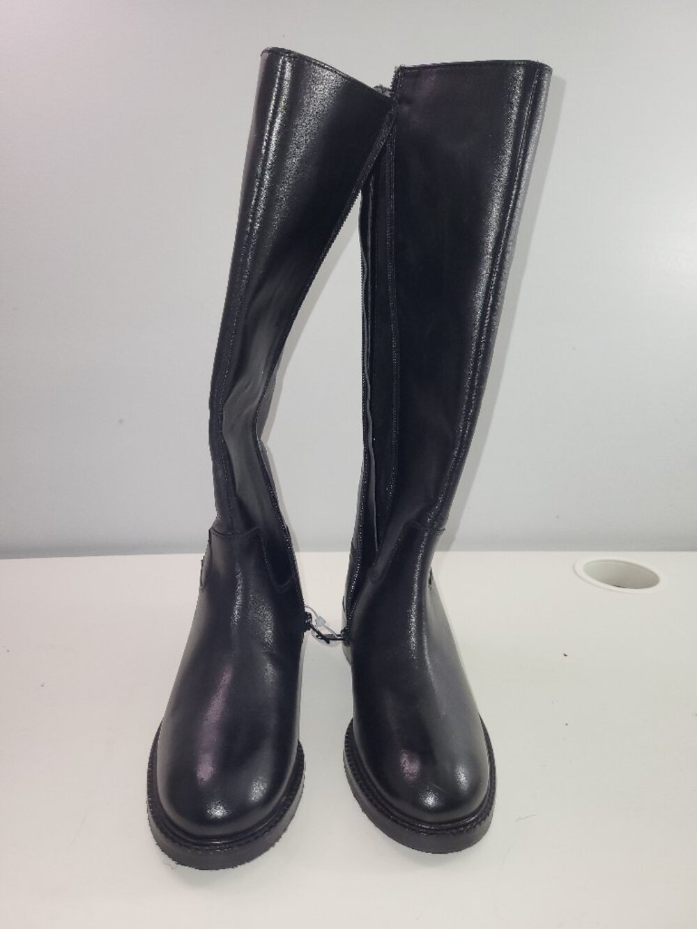 Allons! Black Genuine Leather Knee High Lace-Up Combat Boots Size 6